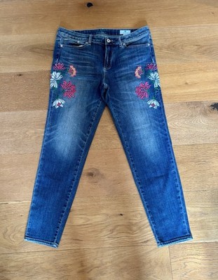 CeCe Women s Embroidered Jeans Size 31 Blue Floral Skinny Mid Rise Denim