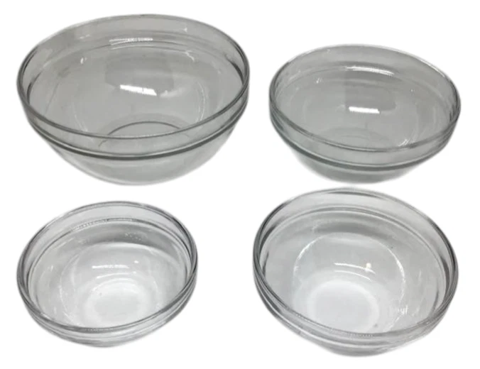 Arcoroc Nesting Glass Clear Bowls Four Sizes Prep Mix Storage Kitchen Vintage