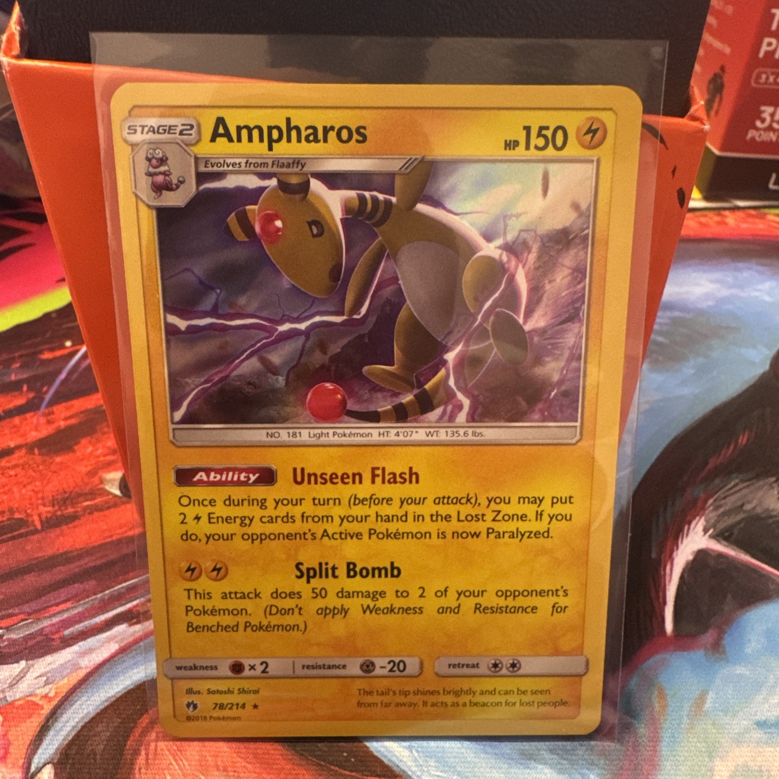 Ampharos Holo Rare SM - Lost Thunder 78/214 LP Lightning Satoshi Shirai