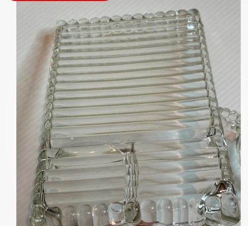 8 Vintage 40s Hazel Atlas Clear Depression Glass Sip Snack Smoke Plate Tray