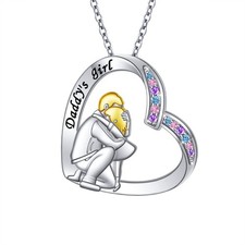 S925 Sterling Silver Father to My Daughter Heart Pendant Necklace Jewelry Gif...