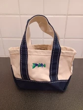 Rare Vintage L.L.Bean Mini BOAT AND TOTE Blueberries Canvas Bag USA White Blue