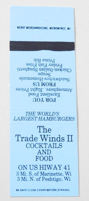 TRADE WINDS II COCKTAIL & FOOD MATCHBOOK COVER * MARINETTE & PESHTIGO, WISCONSIN