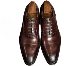 Handmade Cap Toe Genuine Leather Brown Oxford Lace Up Dress Office Shoes For Men