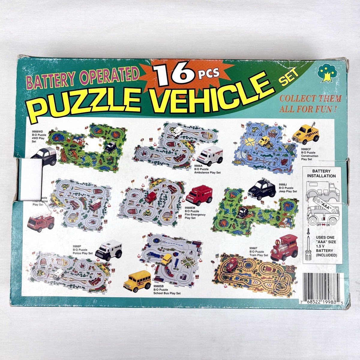 Vintage Battery Operated Puzzle Vehicle 16 Piece Play Set Car Set