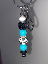 Hand Beaded Keychain Resin Beads Turquoise Black White