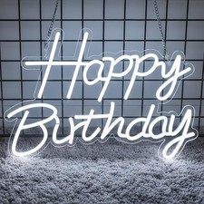 Happy Birthday Neon Sign for Backdrop, LED Happy Birthday Light Up Sign, White