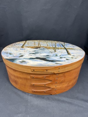 Vintage Wooden Shaker Style Pantry Box Hand Painted by Inez, 11'' x 8'' x 4 3/8''