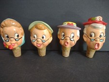 4 Vtg 1950s Busy Biddy Grandma Wine Liquor Bottle Cork Stoppers Enesco Import