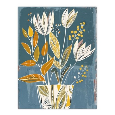 Tulip Flowers Orange Blue Potted Plant Floral Wall Art Poster Print