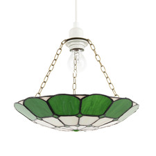 Dark Emerald Green and Opal White Tiffany Glass Pendant Lighting Shade by Hap...