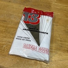 Vtg Bakers Dozen 13 Pk Mens Fine Quality Handkerchiefs Satin Stripes Cotton Blnd