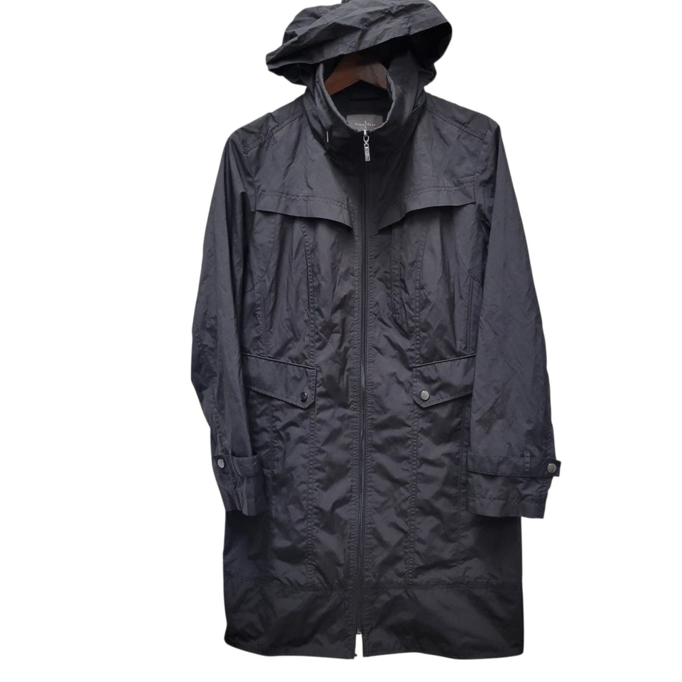 Chaqueta gabardina cortavientos con capucha cortavientos negra para mujer Cole Haan talla XL Foto 4 de 4