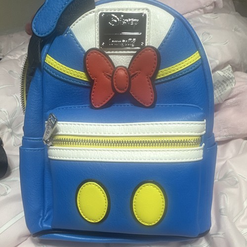 Disney Donald Duck Mini Colorblock Faux Leather Zip Backpack Blue/Red
