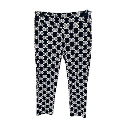 Lulu B Black White Geometric Print Pull On Performance Pants - Size Medium