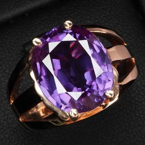 925 Sterling Silver Rose Gold Rings Sparkling Color Change Spinel Oval 9.10Ct
