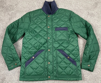 Boden Coat Mens Medium Quilted Puffer Short Alligator Green Full Zip Warm Jacket
