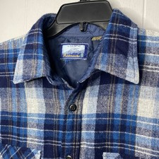 Vintage Fieldmaster Flannel Wool Blend Mens Large L Blue Plaid 24x29