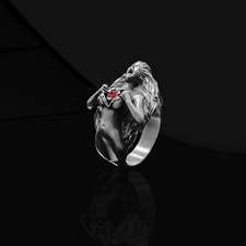 Artistic Garnet Gemstone Band 925 Sterling Silver Oxidized Ring Duty Free