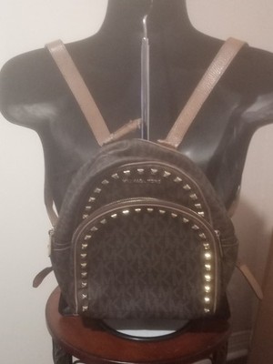 MICHAEL KORS Abbey Brown Pebbled Leather Gold Tone Studs Backpack