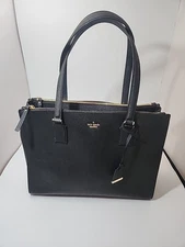 Kate Spade New York Black Leather Satchel Bag Tote Large Laptop Purse 
