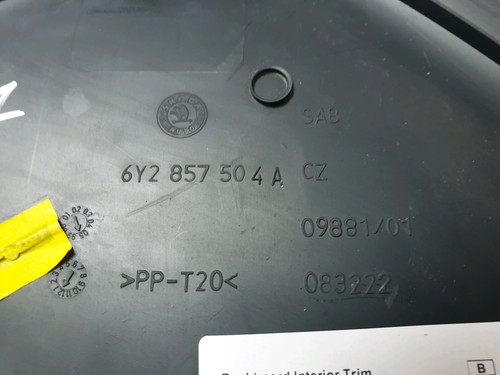 Skoda Fabia 6Y MK1 2003-2008 Dashboard Surround Interior Trim Cover 6Y2857504 -1 - Picture 4 of 6