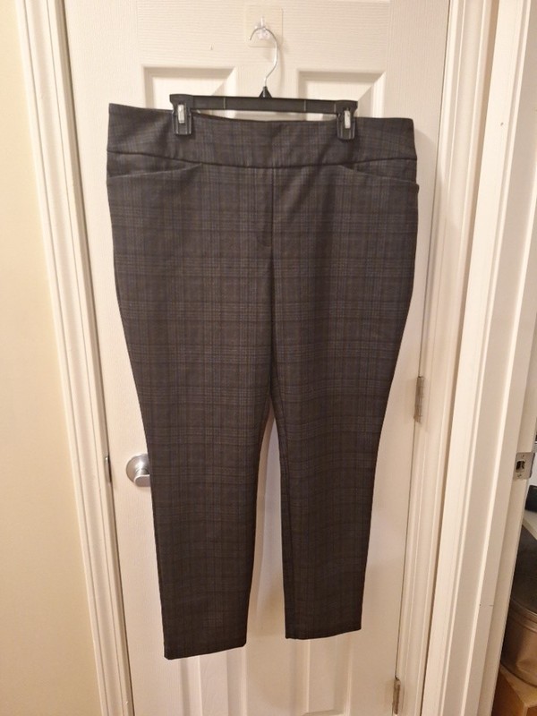 Dalia Pants Pull On Pants Size Extra LARGE Pants Charcoal Plaid Pants
