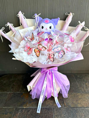 BETTY FLOWERS künstlicher Schmetterlingsstrauß in Lila/Weiß/Rosa mit Licht