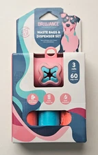 Brilliance Pet Waste Bag Dispenser & Waste Bag Set With 60 Bags Pink & Blue