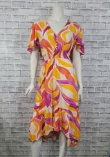 Abel the Label Anthropologie Swish Hi Lo Dress Size Large Orange Pink Smocking