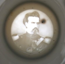 VINTAGE LITHOPANE MILITARY MAN BEER MUG STEIN TAVERN SCENE NO LID 1/2 LITER