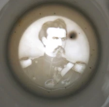 VINTAGE LITHOPANE MILITARY MAN BEER MUG STEIN TAVERN SCENE NO LID 1/2 LITER