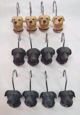 Set of 12 Labrador Retriever Shower Curtain Hooks Black Brown & Blonde Labs