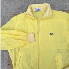Vintage Izod Lacoste Mens Yellow Windbreaker Jacket Full Zip Crocodile Logo L