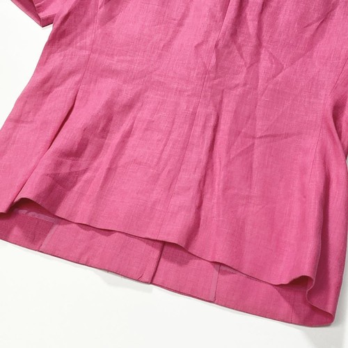 Yves Saint Laurent Woman XL Vintage Collarless Jacket Pink Logo Button Stylish C - Picture 10 of 12
