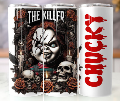 The Killer Doll Chucky 20oz Stainless Steel Tumbler   Creepy Horror Movie Cup