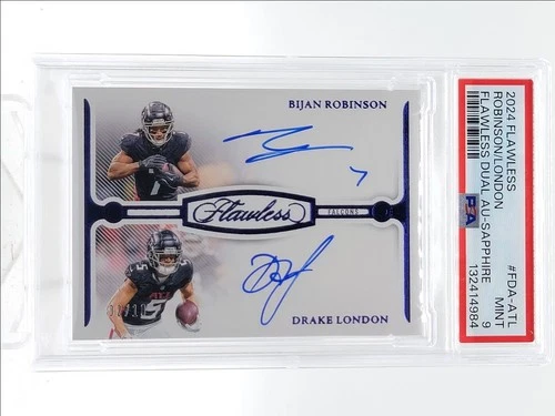 BIJAN ROBINSON DRAKE LONDON 2024-25 FLAWLESS DUAL SAPPHIRE AUTO /10 PSA 9 Q0517