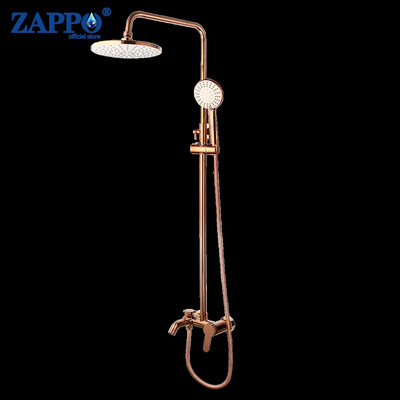 ZAPPO Solid Brass Rose Golden Shower Faucet Set Pink Bathroom Bathtub Mixer Rain