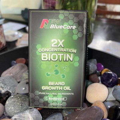 NEW BLUECARE 2X CONCENTRATION BIOTIN BEARD GROWTH OIL-SANDALWOOD 2 OZ. EXP.3/27