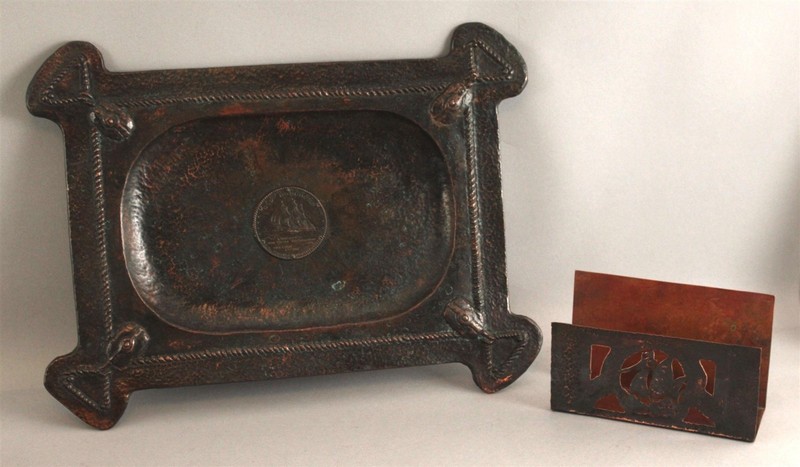 Antique USS CONSTITUTION Old Ironsides Frigate Relic Arts & Crafts Copper Tray