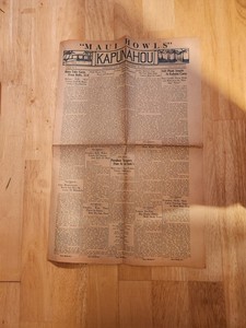 Old Newspaper,Kapunahou,1924 Newspaper of  Honolulu,T.H.