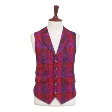 Mens Vest 44R Purple Red Plaid Wool Waistcoat Casual Formal Wedding Party Groom