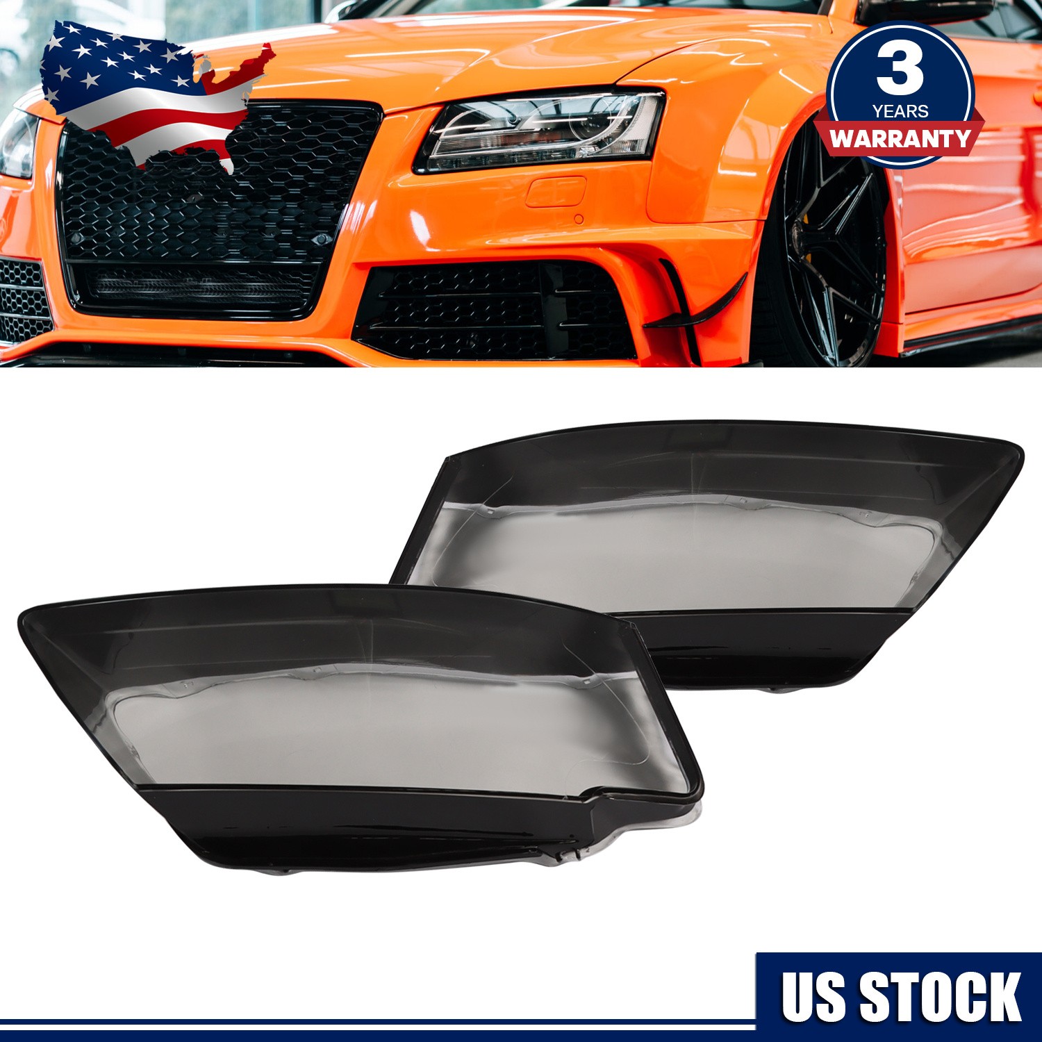 Pair Headlight Cover Lens Clear Left +Right For Audi A5 2008-2012 2.0L 8T0941030