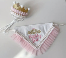 Dog Cat Happy Birthday Girl Bandana  Crown Hat Costume Set SALE HELPS DOGS CATS