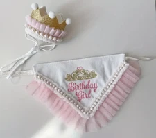 Dog Cat Happy Birthday Girl Bandana & Crown Hat Costume Set SALE HELPS DOGS CATS