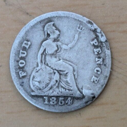 1854 Groat Four Pence 4p 4d - Victoria Young Head British 925 Sterling Silver - Picture 3 of 4