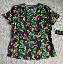 Koi Basics Scrub Top Women  s Medium Leslie Black Lazy Days Sloth Nursing Medical