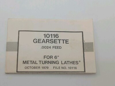 Atlas 6'' Lathe 10116 GEARSETTE .0024 Feed Manual And Installation Diagram Only