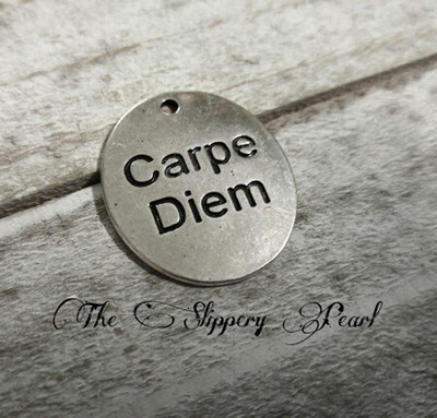 Word Charm Quote Charm Silver Word Pendant CARPE DIEM Seize the Day Charm