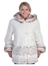 Womens Faux Fur Hooded Washable Coat Satin Lining Fleece Jacket